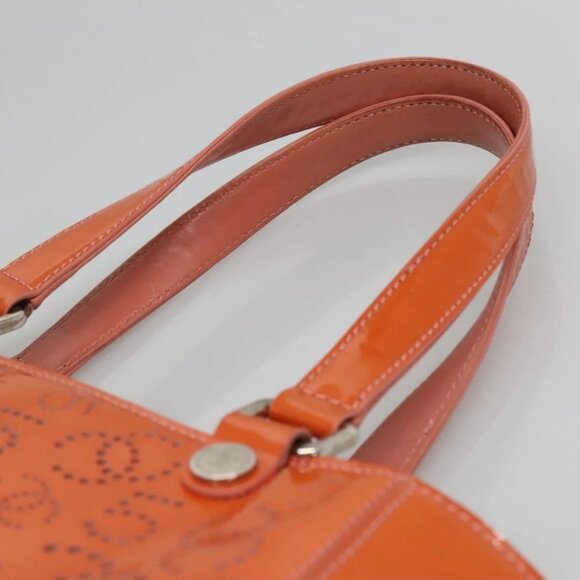 CHANEL Punching Tote Bag Enamel Orange Silver CC Auth - Picture 7 of 15